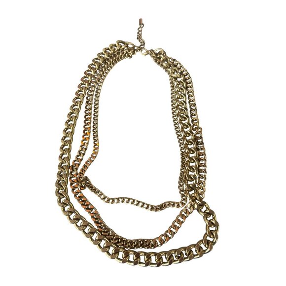 BaubleBar Gold Tone Multi Strand Chain Link Necklace Flat 3 Sizes Adj 26"+2.5" - Picture 3 of 4